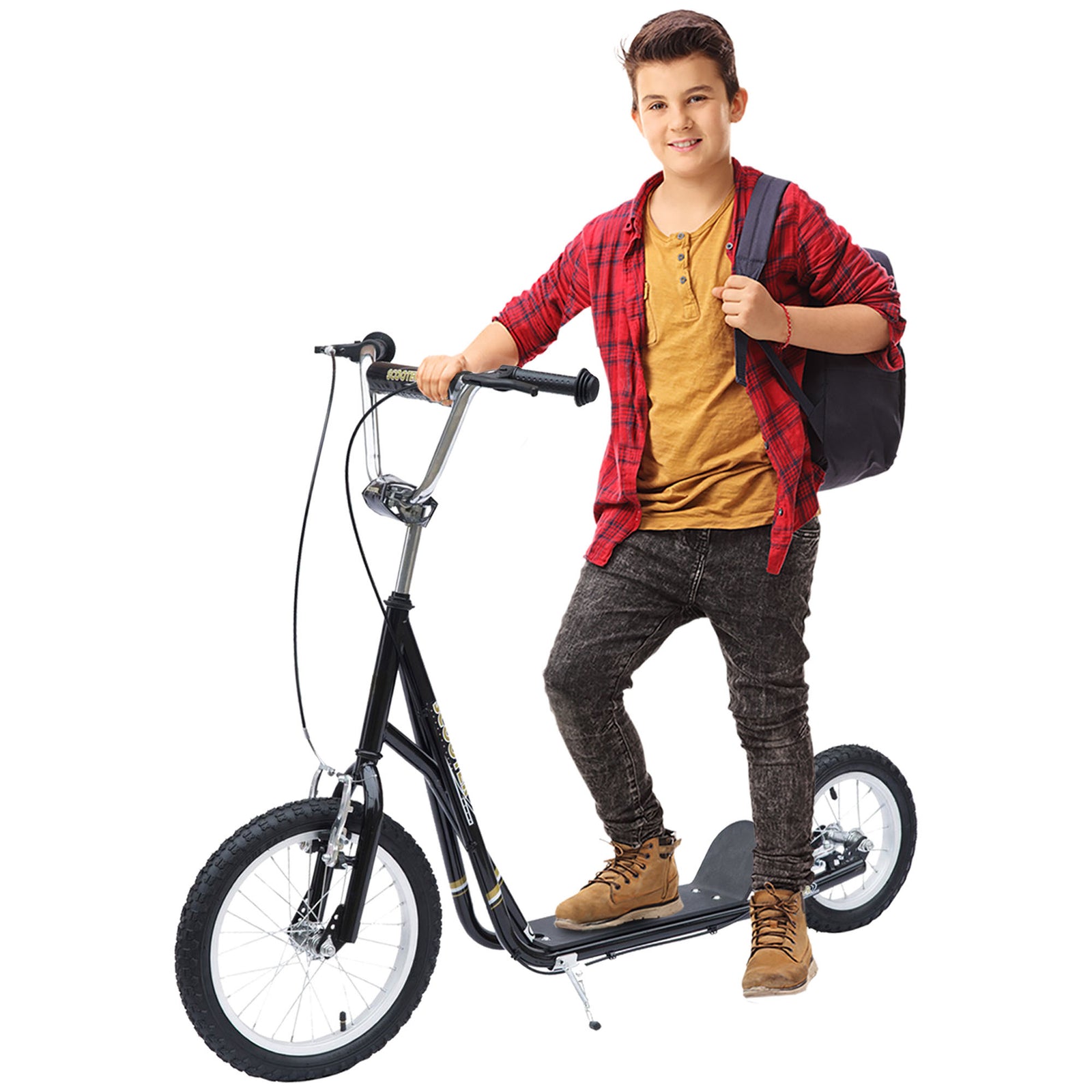 Teen Scooter Adjustable Height Dual Brakes Rubber Wheels Kickstand | Black