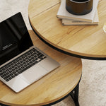 2 Pcs Stacking Coffee Table Set With Steel Frame | Natural