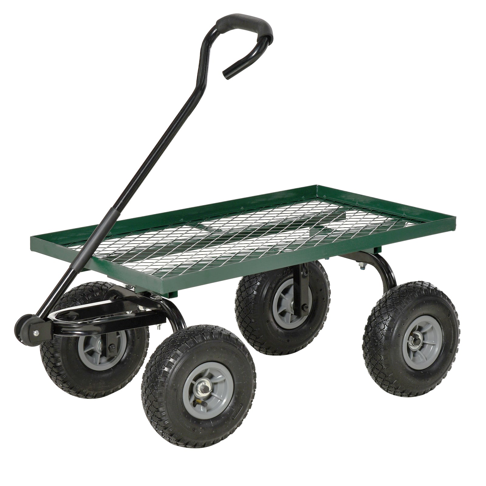 Garden Trolley Cart With Pneumatic Wheels And Rotating Handle | Green