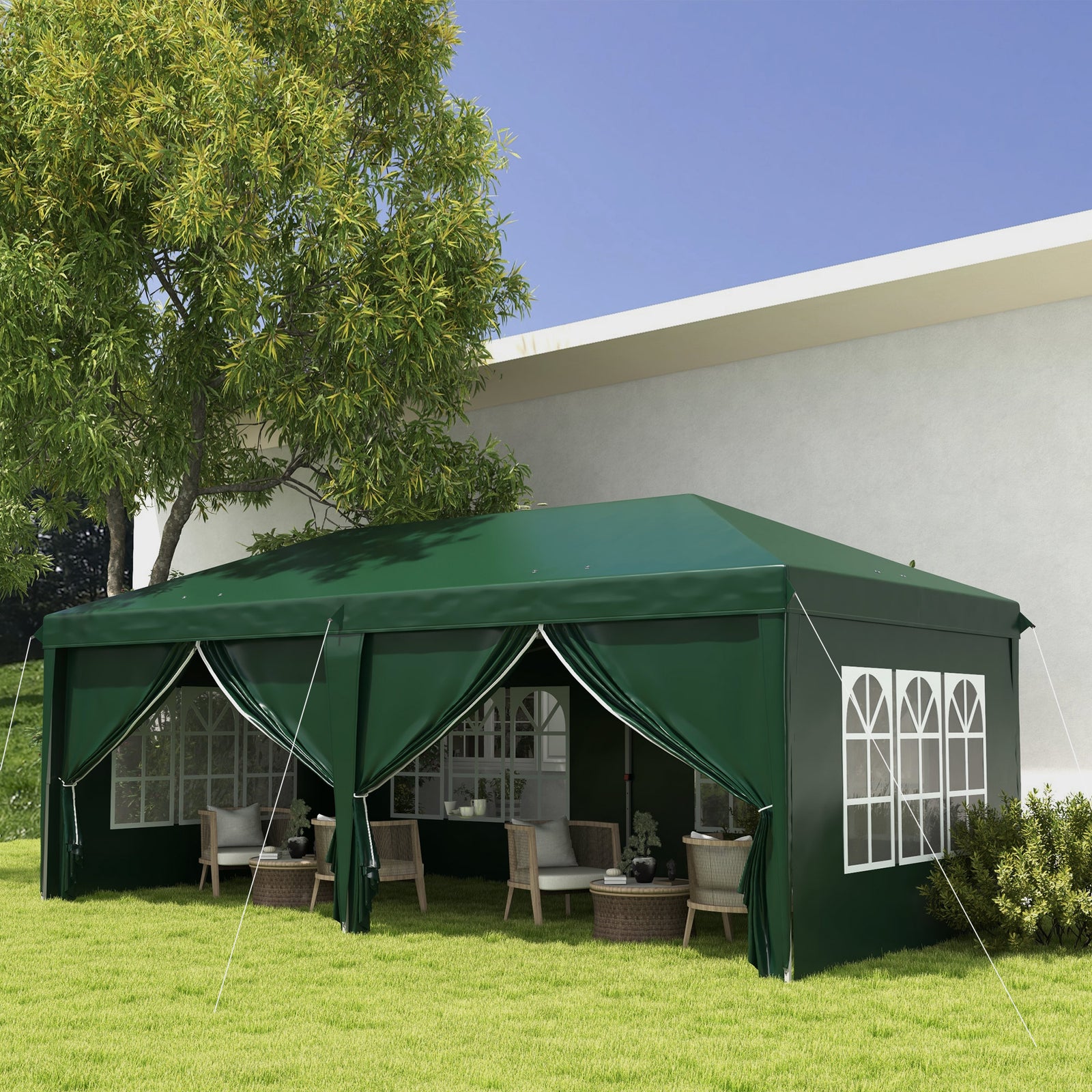 3 X 6 M Pop Up Gazebo With Sides And Windows | Green