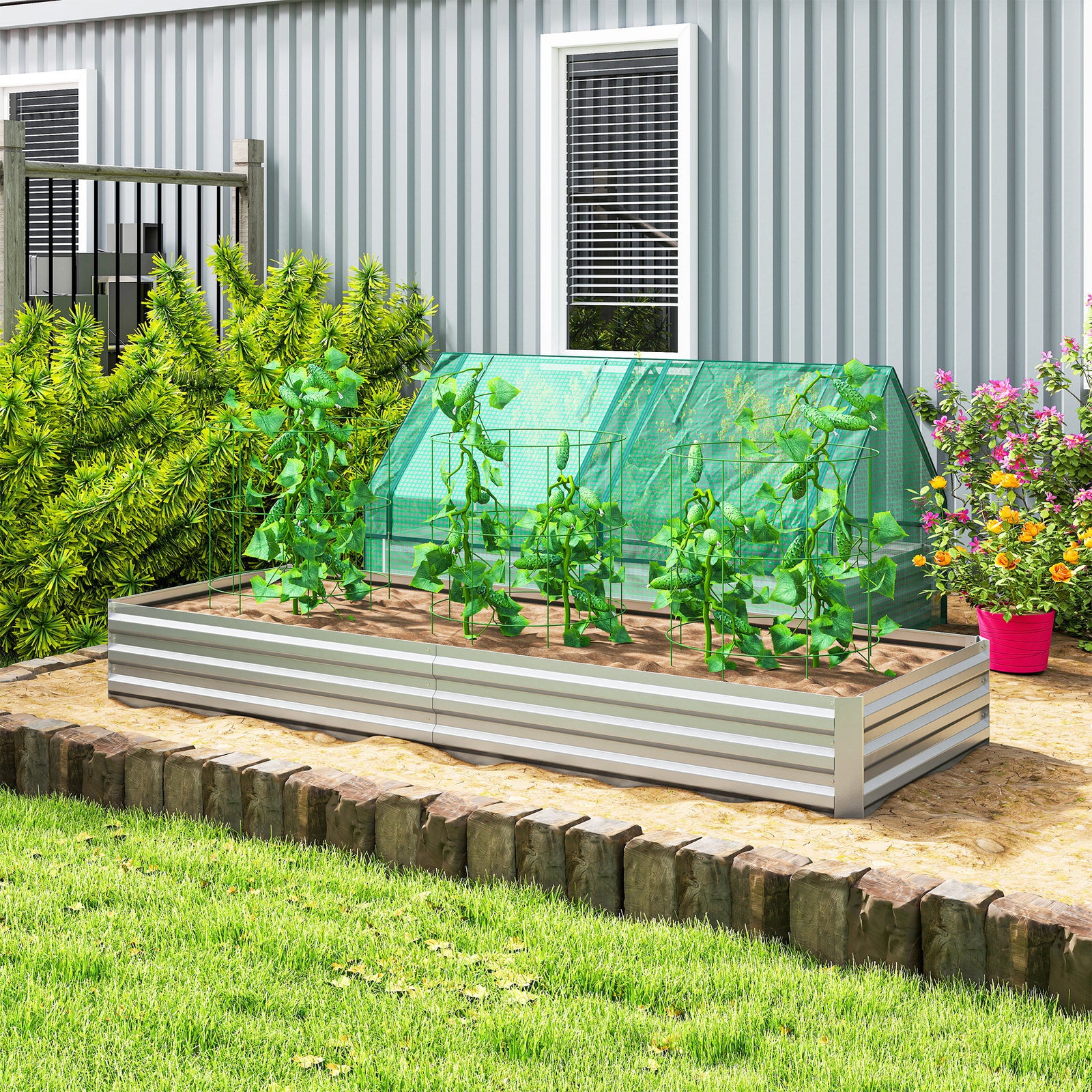 Galvanised Metal Raised Garden Bed Planter Box Silver