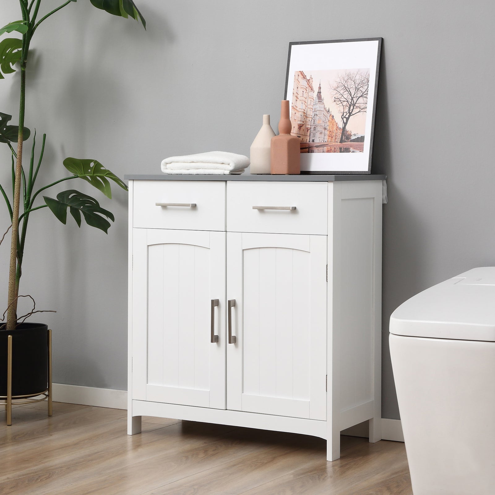 Freestanding Bathroom Cabinet With 2 Drawers 2 Doors
