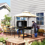 8' X 5' Grill Gazebo, Double Tiered Outdoor Bbq Shelter | Beige