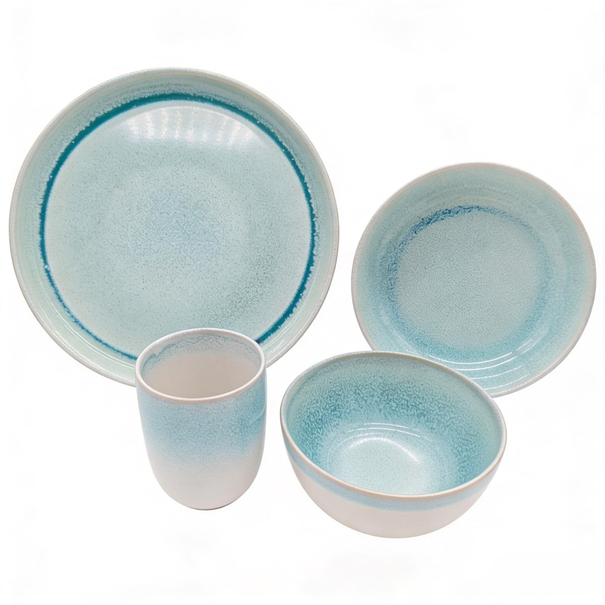 Reactive Blue Glaze Dinner Set Plates Bowls Cups | Set of 24 | Blue