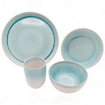 Reactive Blue Glaze Dinner Set Plates Bowls Cups | Set of 16 | Blue