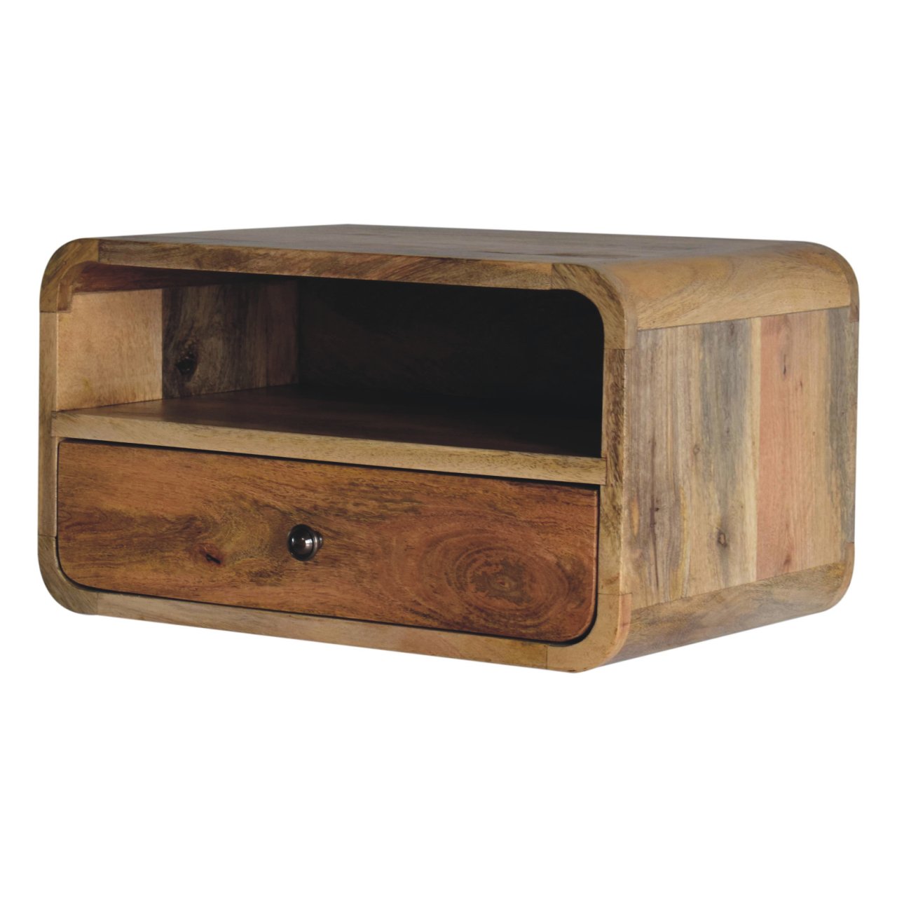 Solid Wood Large Oak-ish Curve Upper Slot Floating Bedside
