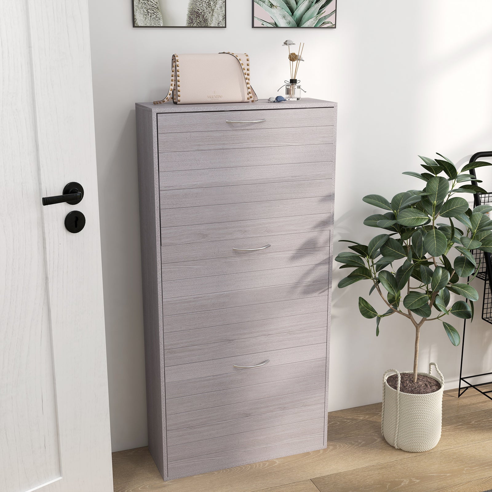 Slim Shoe Storage Cabinet With 3 Flip Drawers For 12 Pair | One Size