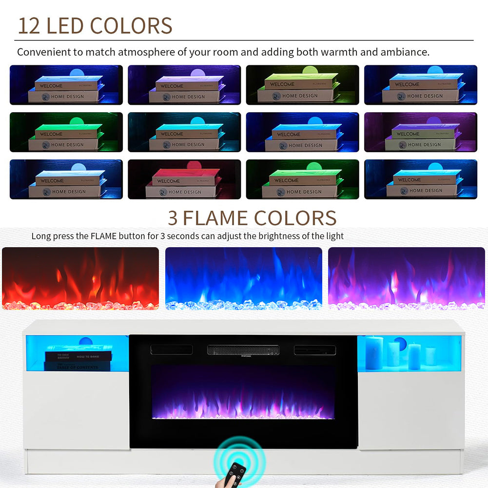 Recessed Electric Fireplace Tv Stand With Closed Storage