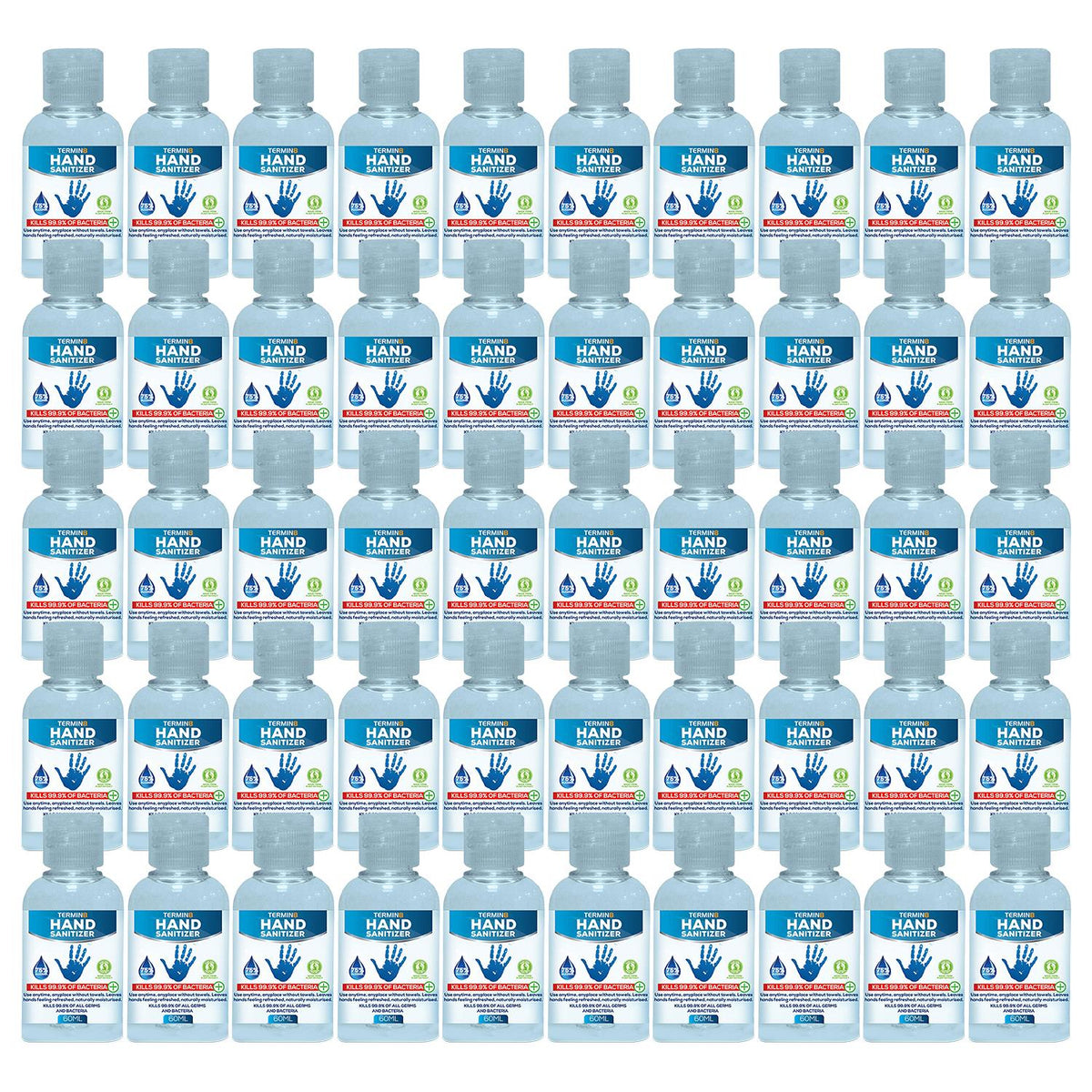 Anti-bacterial Hand Sanitiser Gel, Kills 99.9% Bacteria, 60ml | Set of 50