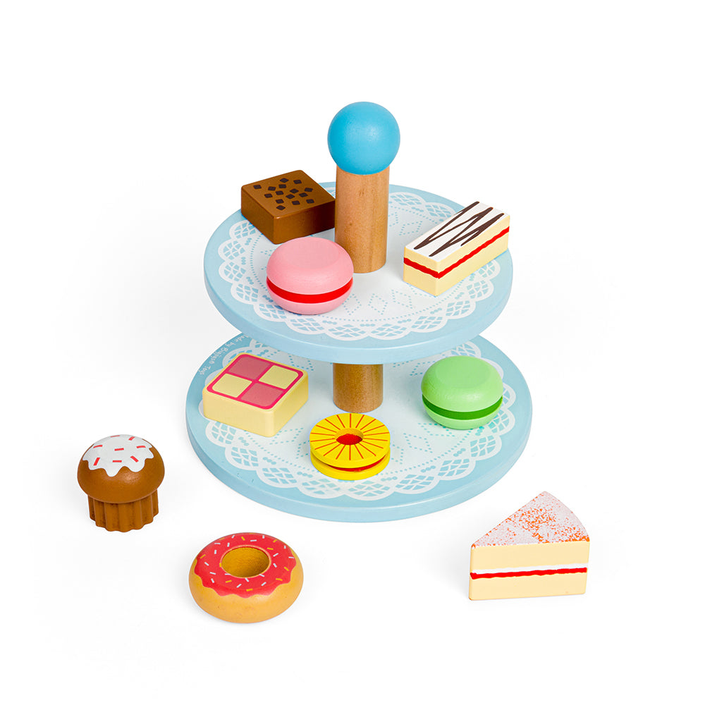 Wooden Cake Stand With 9 Cakes, Pretend Play Food
