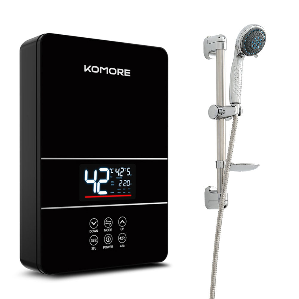 6kw Instant Electric Water Heater – Compact, Safe, Touch-controlled With Shower Kit | Black