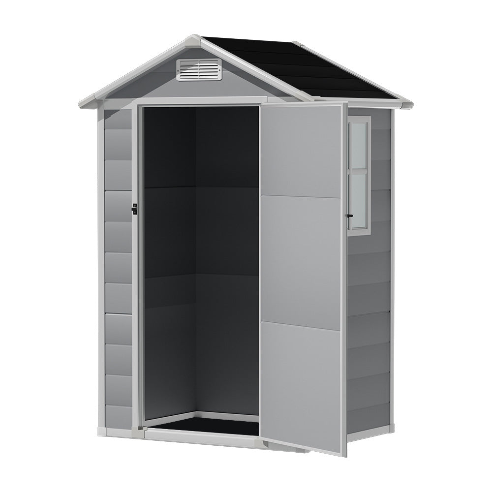 4.4x3.4ft Apex Roof Garden Plastic Storage Shed With Lockable Door | Medium | Black & Grey