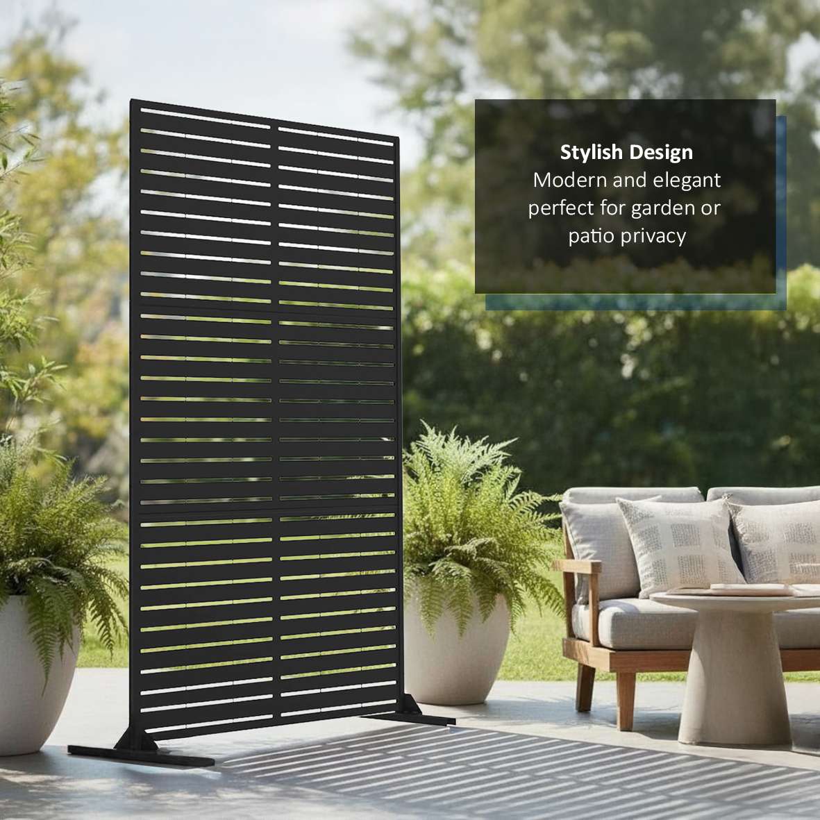 Metal Outdoor Privacy Screen 90cm X 180cm - Slats | 180cm x 90cm | Black