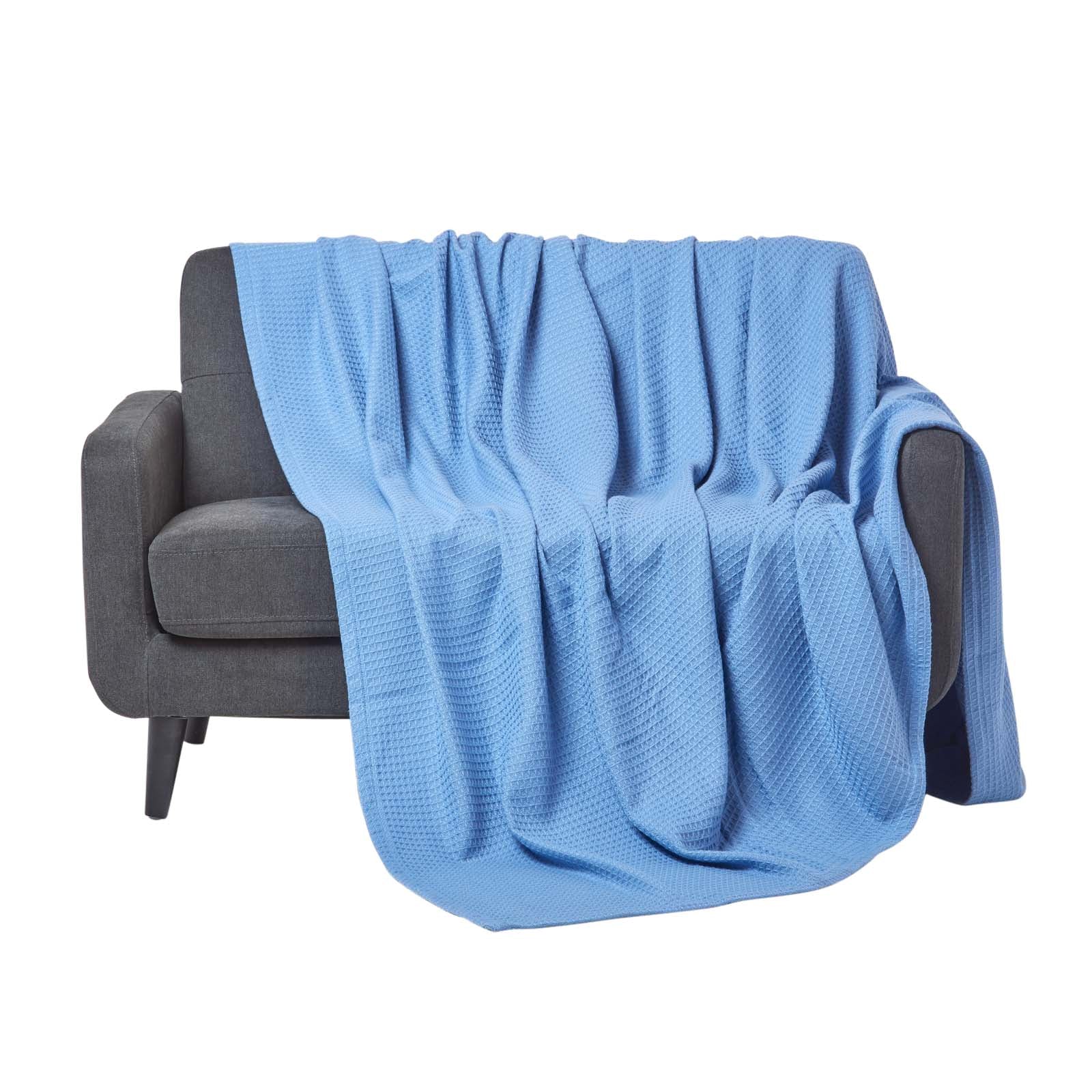 Organic Cotton Waffle Blanket/ Throw | 178cm x 228cm | Blue