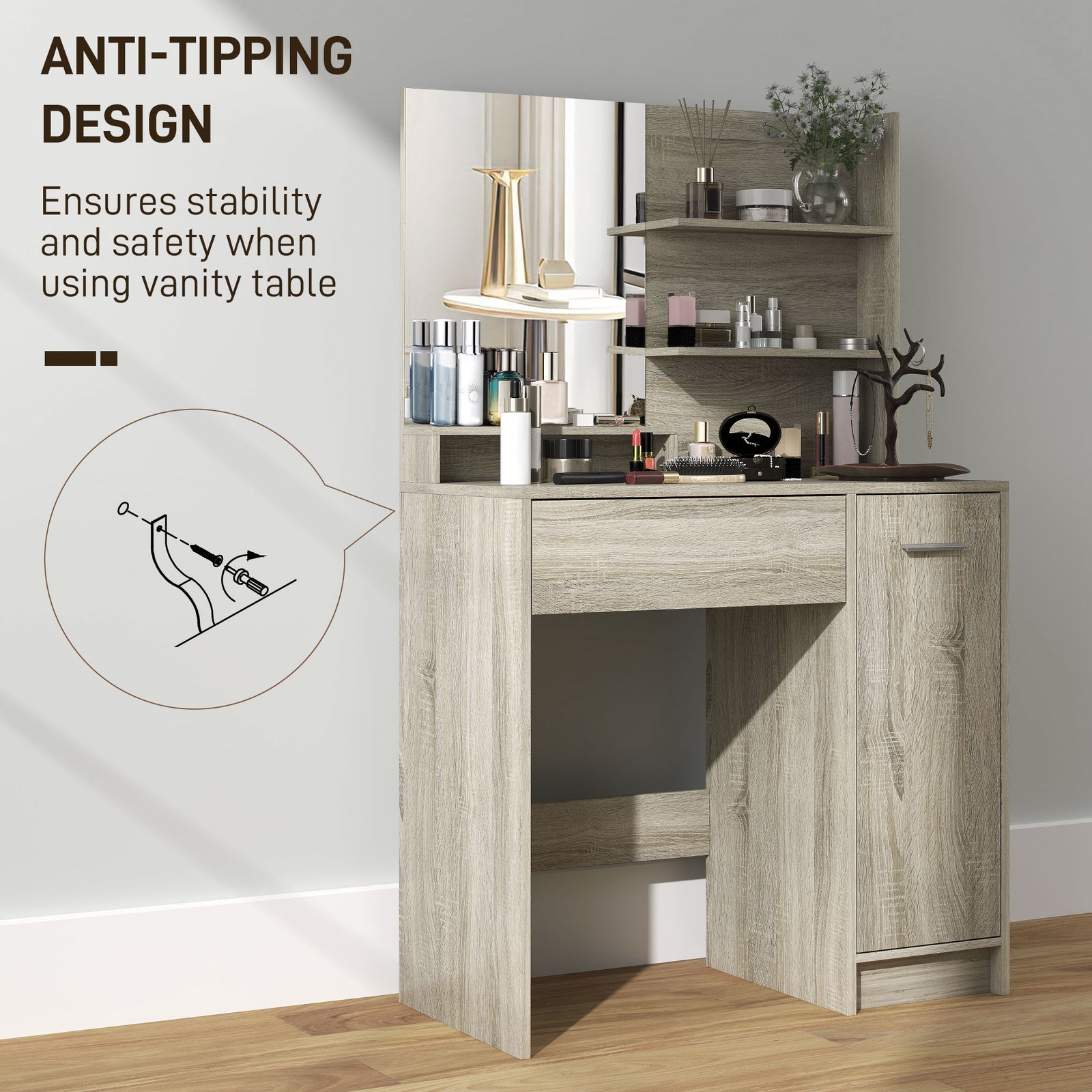 Dressing Table With Mirror And Stool, Makeup Desk For Bedroom