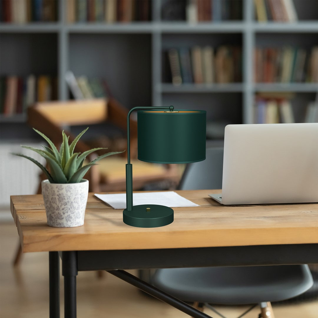 Verde Hand Made Scandi Style Table Lamp In A Rich Green Finish With Gold Accents Holds 1xe27 Led Bulb