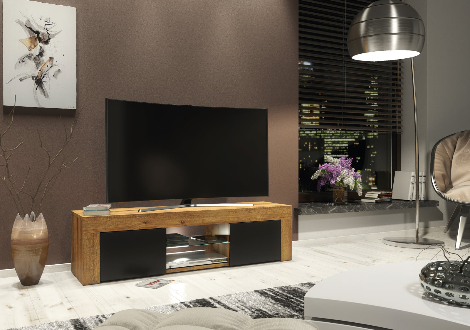 Loom Tv Unit 130cm With Led Lights | Oak