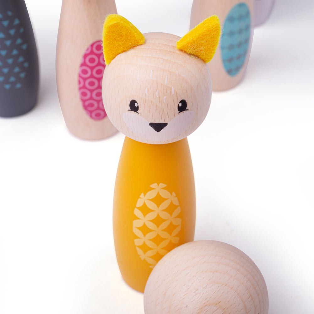 Wooden Animal Skittles Game, 1 Ball & 6 Animal Skittles