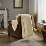 Burghley Extra Soft Faux Fur Throw 130x170cm – Chevron Pattern Decorative Blanket | 130cm x 170cm | Cream