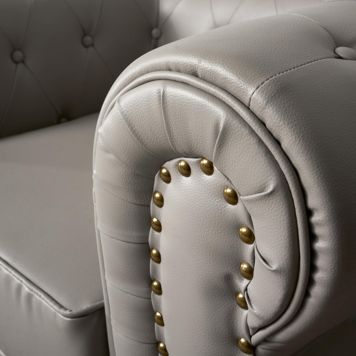 Chesterfield Scroll Arm Faux Leather Sofa 3 Seater | Grey