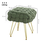 Woven Velvet Foot Stool With Steel Legs For Living Room | One Size | Green