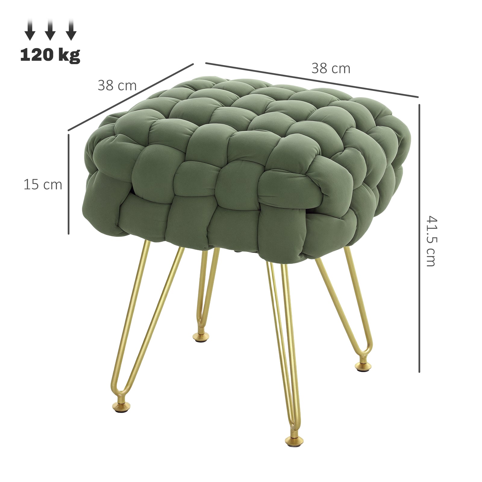 Woven Velvet Foot Stool With Steel Legs For Living Room | One Size | Green