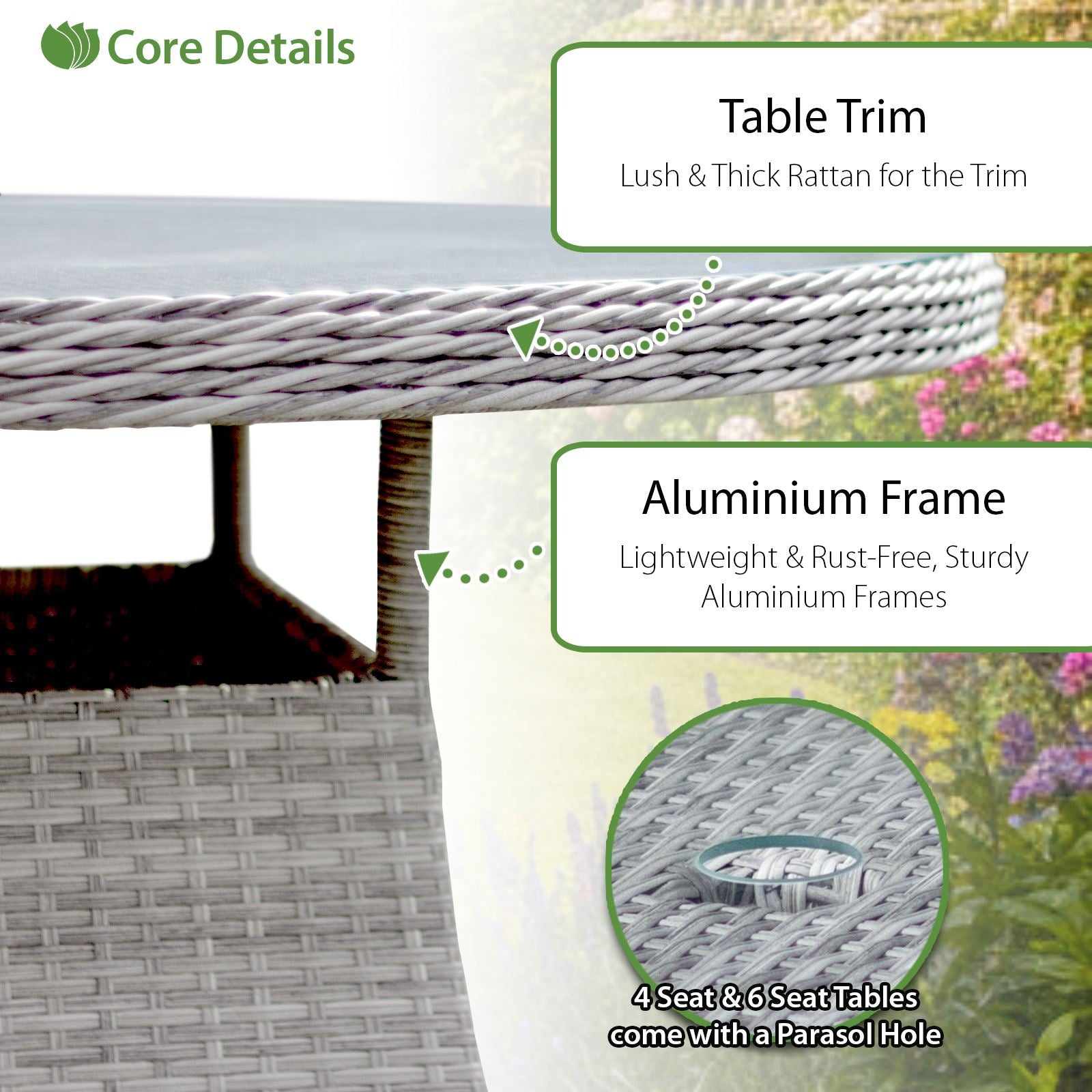 Hampton Rattan 4 Seat Dining Set | Dove Grey