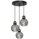 Omega Hand Made Circular Pendant Lamp With Elegant Smoked Glass Spheres Quality Matt Black Fittings With Gold Detail