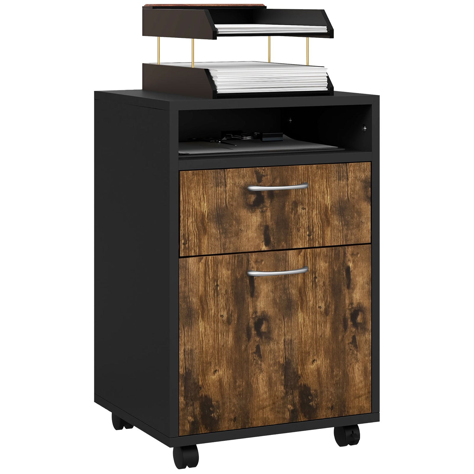 60cm Storage Cabinet With Drawers And Open Shelf,brown | One Size | Brown
