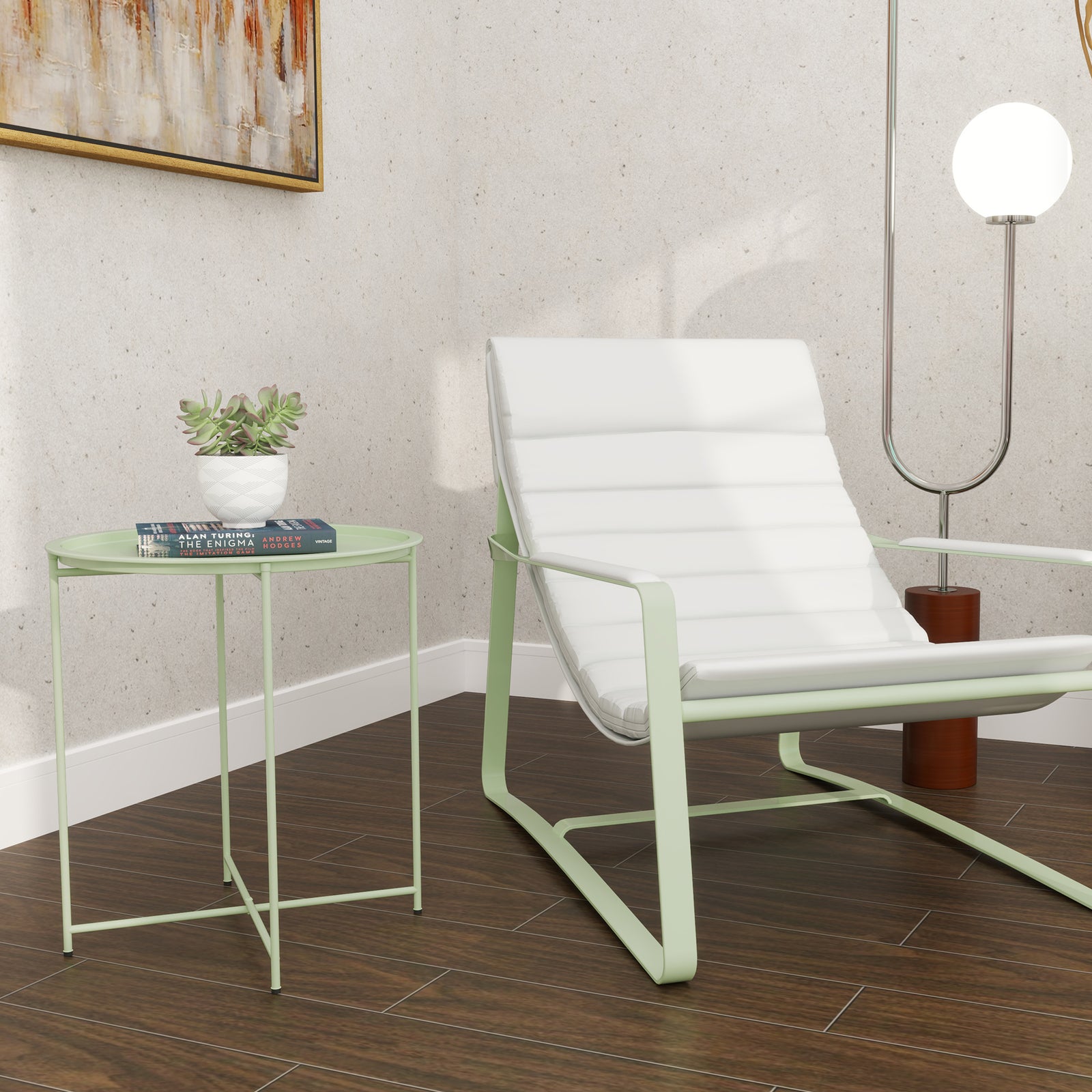46cm Round Garden Table, Small Side Table W/ Removable Tray | Green