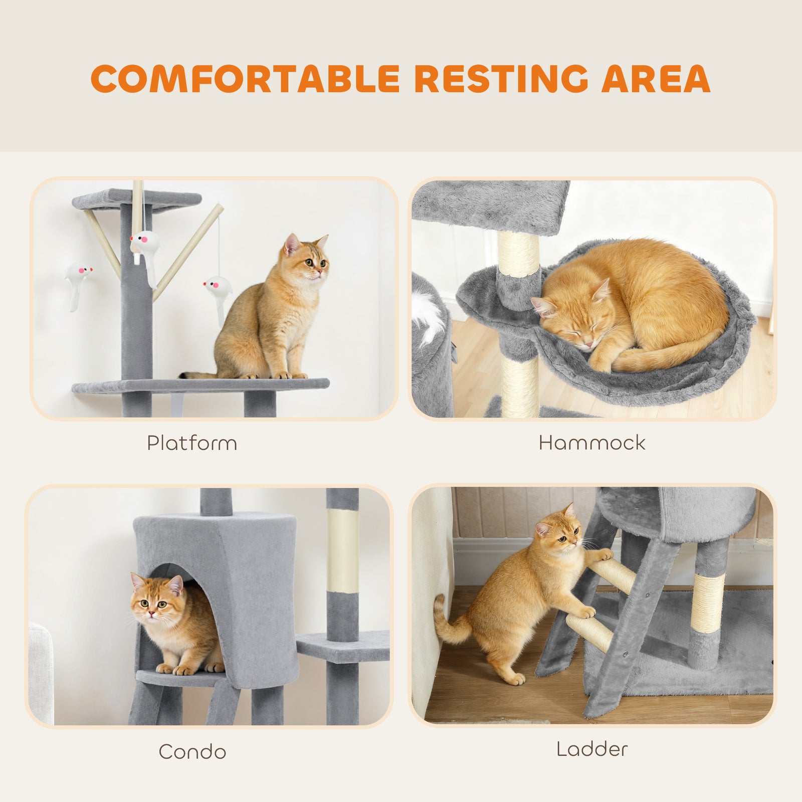 Cat Tree For Indoor Cats, 134cm Scratching Post Climbing Tower | Grey