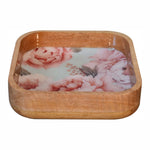 Solid Wood Pink Floral Square Bowl Set Of 2