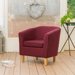 Alderwood 68cm Wide Hessian Fabric Tub Chair With Pine Coloured Legs | Plum
