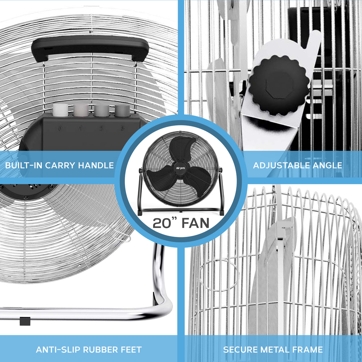 14/16/20" Circular Floor Fan - Powerful Air Cooling Fan With 3 Speed Settings | 20" | Silver