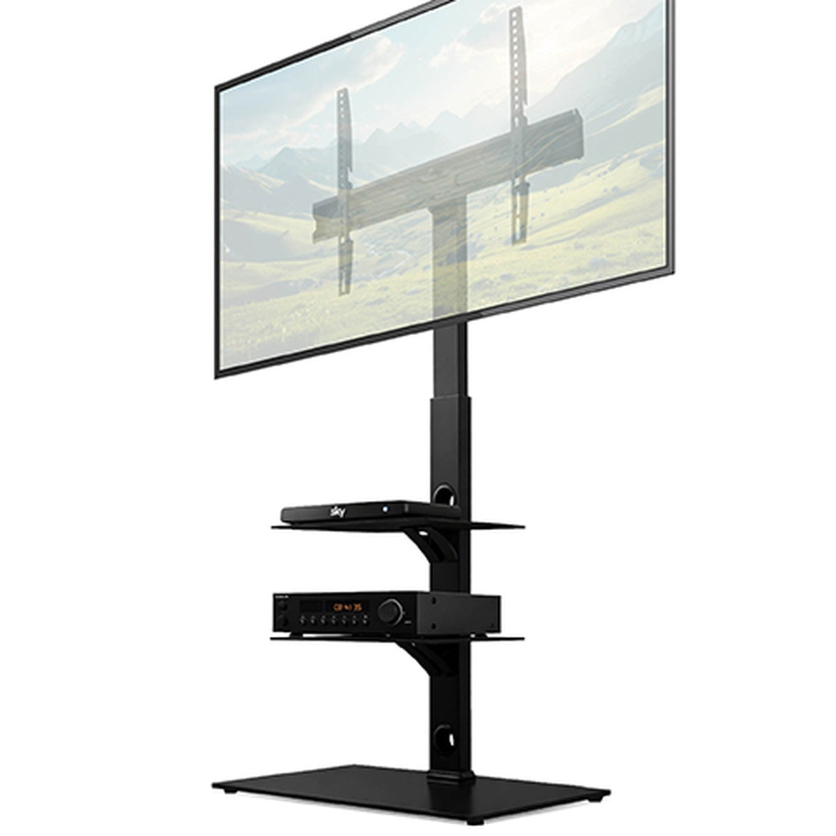 Futura Futura Tv Floor Stand 30 To 75 Inch Height Adjustable Swivel Mount With Two Shelves Supports 40kg