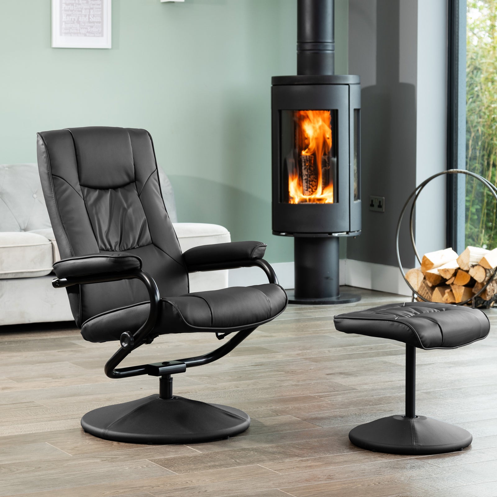 Gibson Swivel Recliner And Footstool | Black
