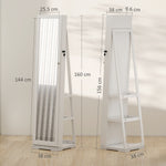Jewelry Cabinet Full Length Mirror 360° Swivel Lockable | One Size | White