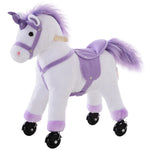 Kids Plush Ride-on Unicorn Walking Horse Toy W/realistic Sound Handlebar