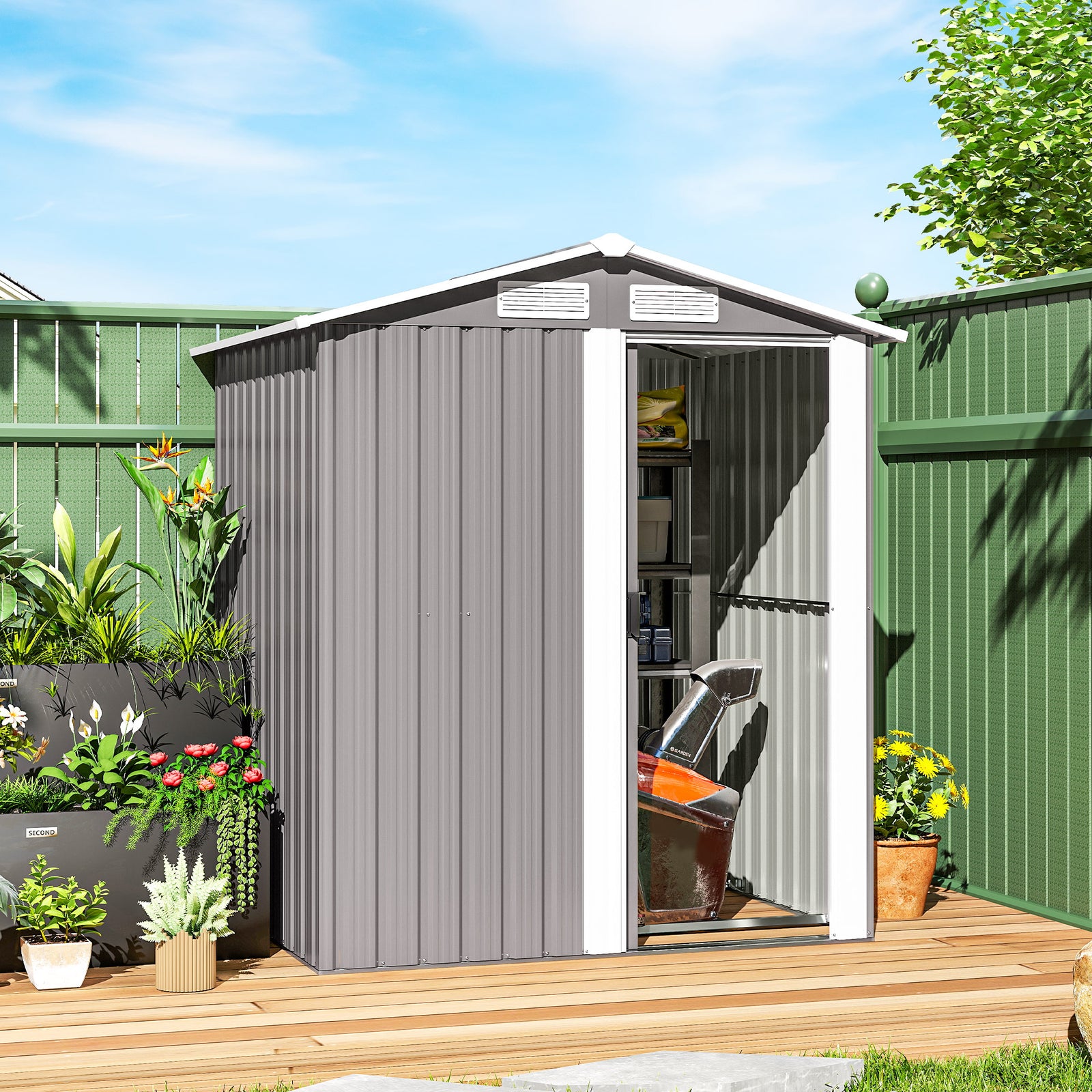 5x4.3ft Outdoor Metal Storage Shed Sliding Door Sloped Roof
