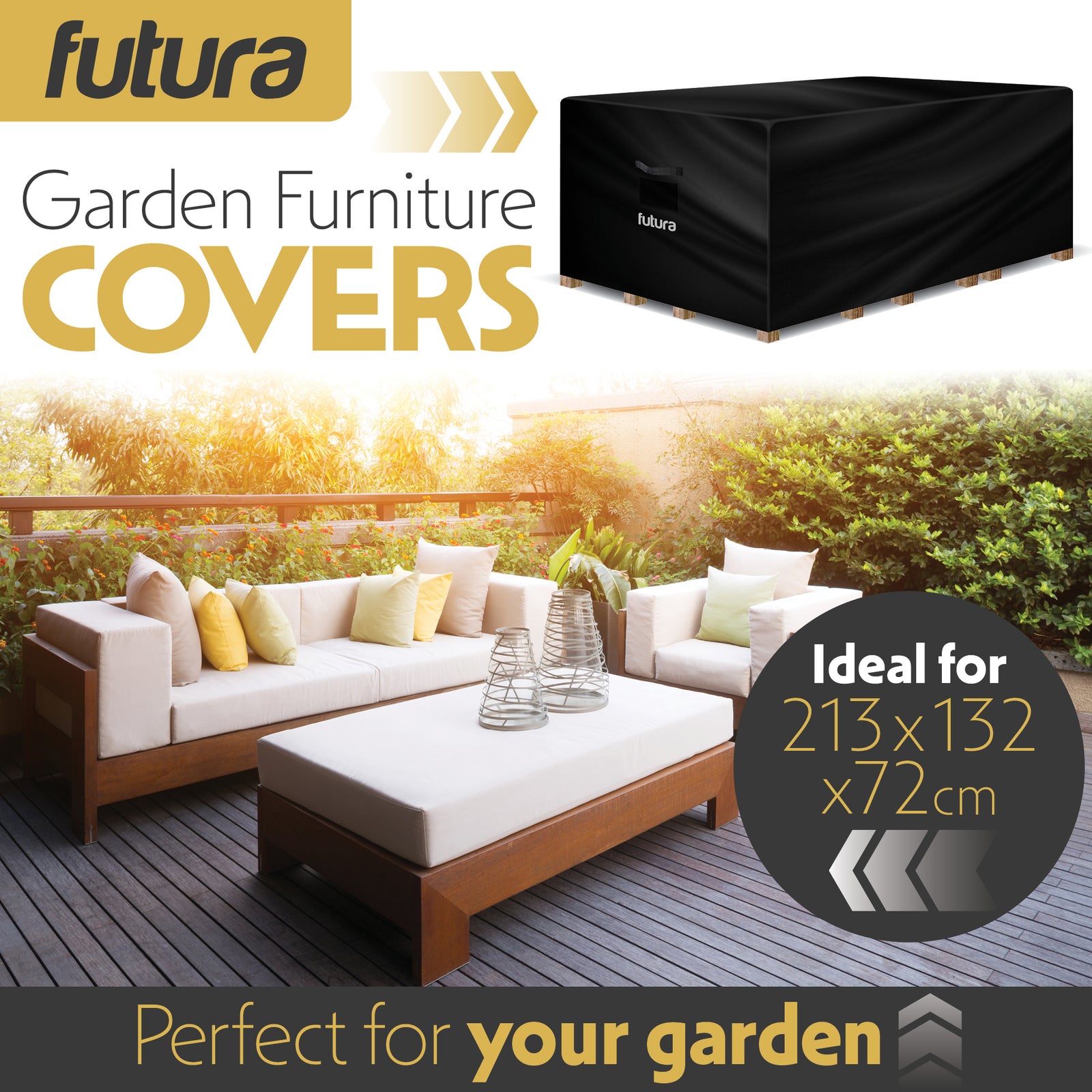 Rectangular Waterproof Garden Furniture Cover, Outdoor Patio Weatherproof Rattan Sofa Shield | 213 x 132 x 72cm | Black