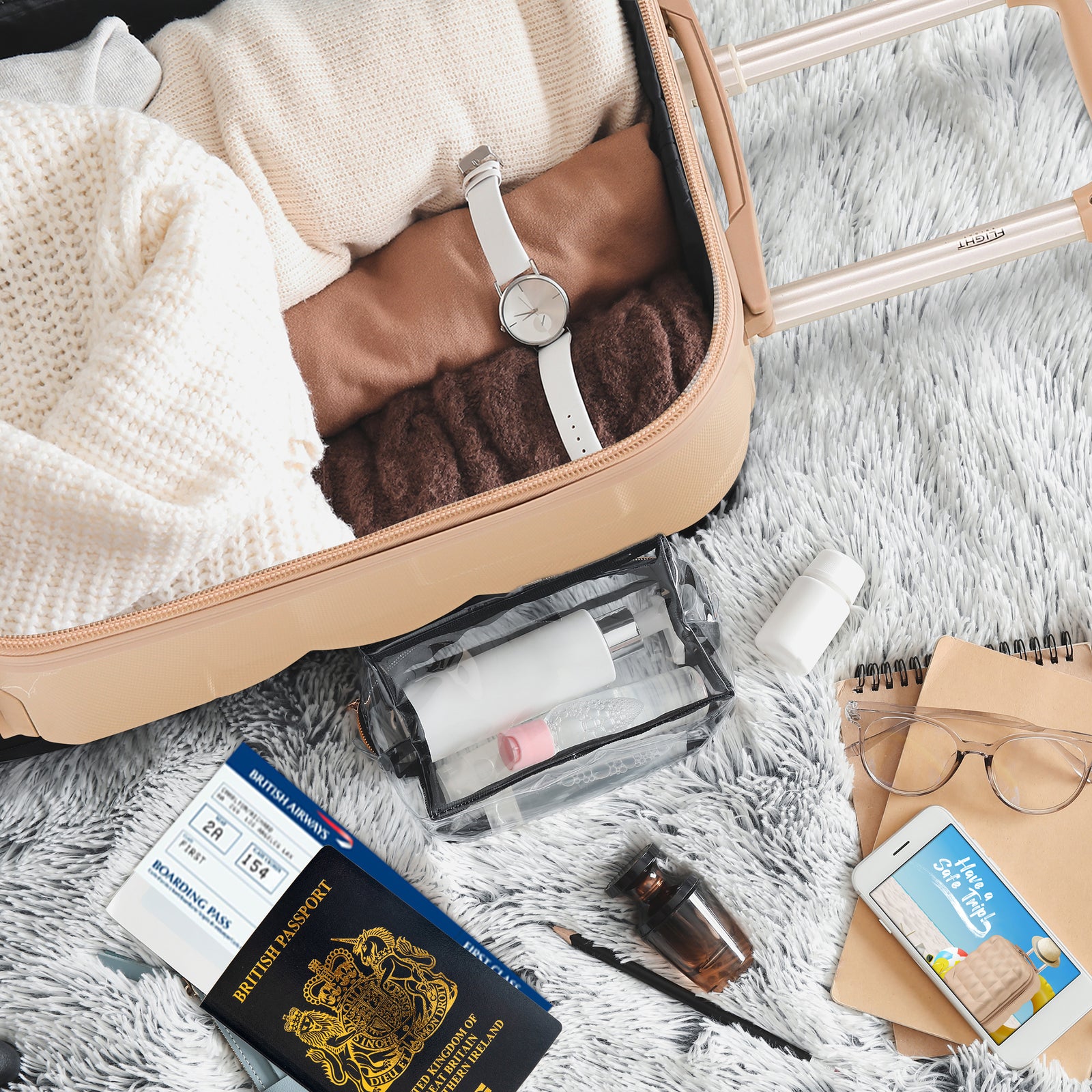 45x36x20cm Lightweight Underseat Cabin Carry On Suitcase - 100+ Airline Approved - Hard Shell Luggage - 4 Wheels - Bubble Design | Cabin | Champagne