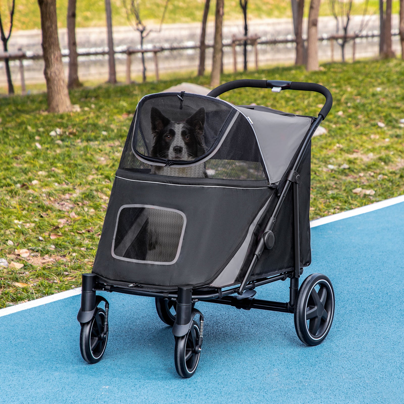 Foldable Dog Carriage W/ Universal Wheels, Shock Absorber | Black