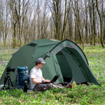 Compact Camping Tent W/ Vestibule & Mesh Vents For Hiking | Gray