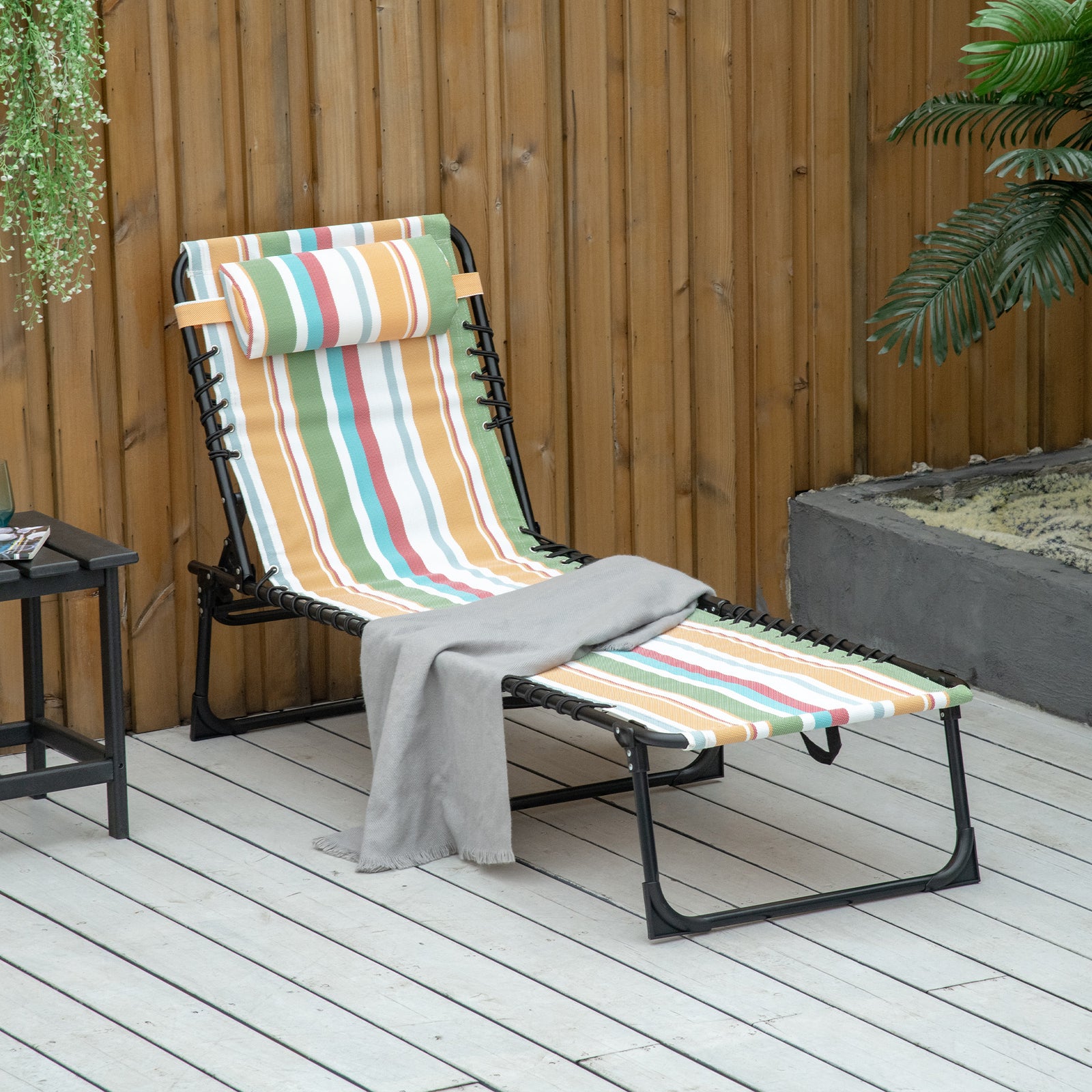 Foldable Beach Chaise Lounge 4 Adjustable Positions | Set of 1 | Multi Colour