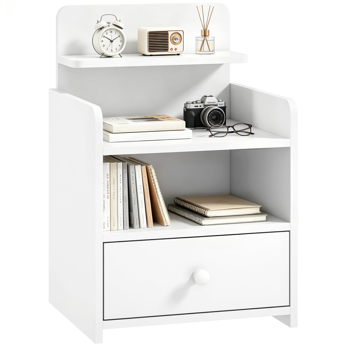 HOMCOM Bedside Cabinet With Drawer And Shelf For Living Room, White