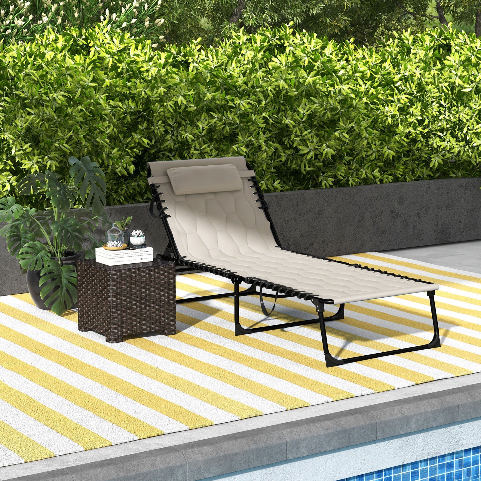 Foldable Sun Lounger W/ Reclining Back | Set-of-1 | Khaki