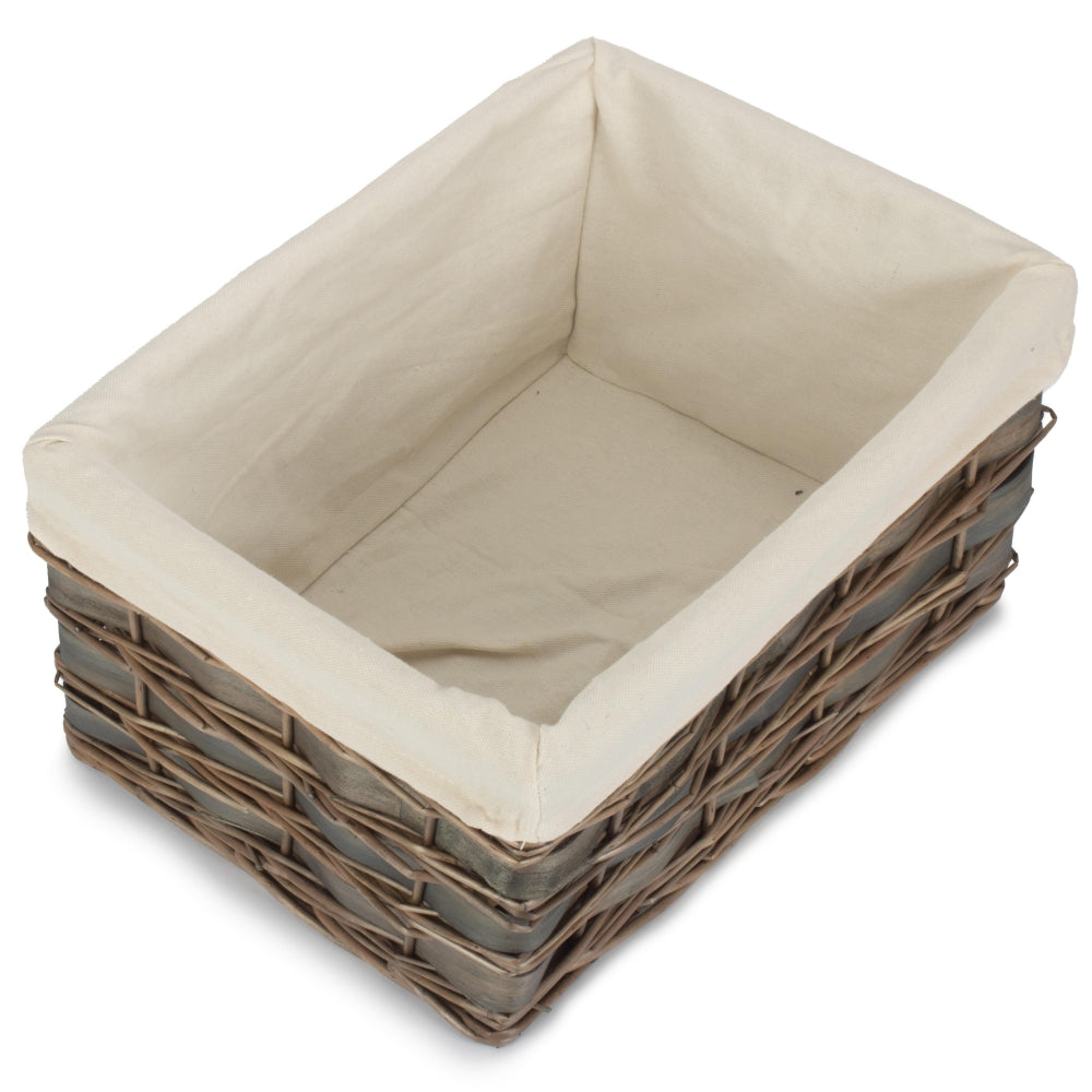 Wicker Grey Scandi Storage Basket With White Lining | Extra Large | White