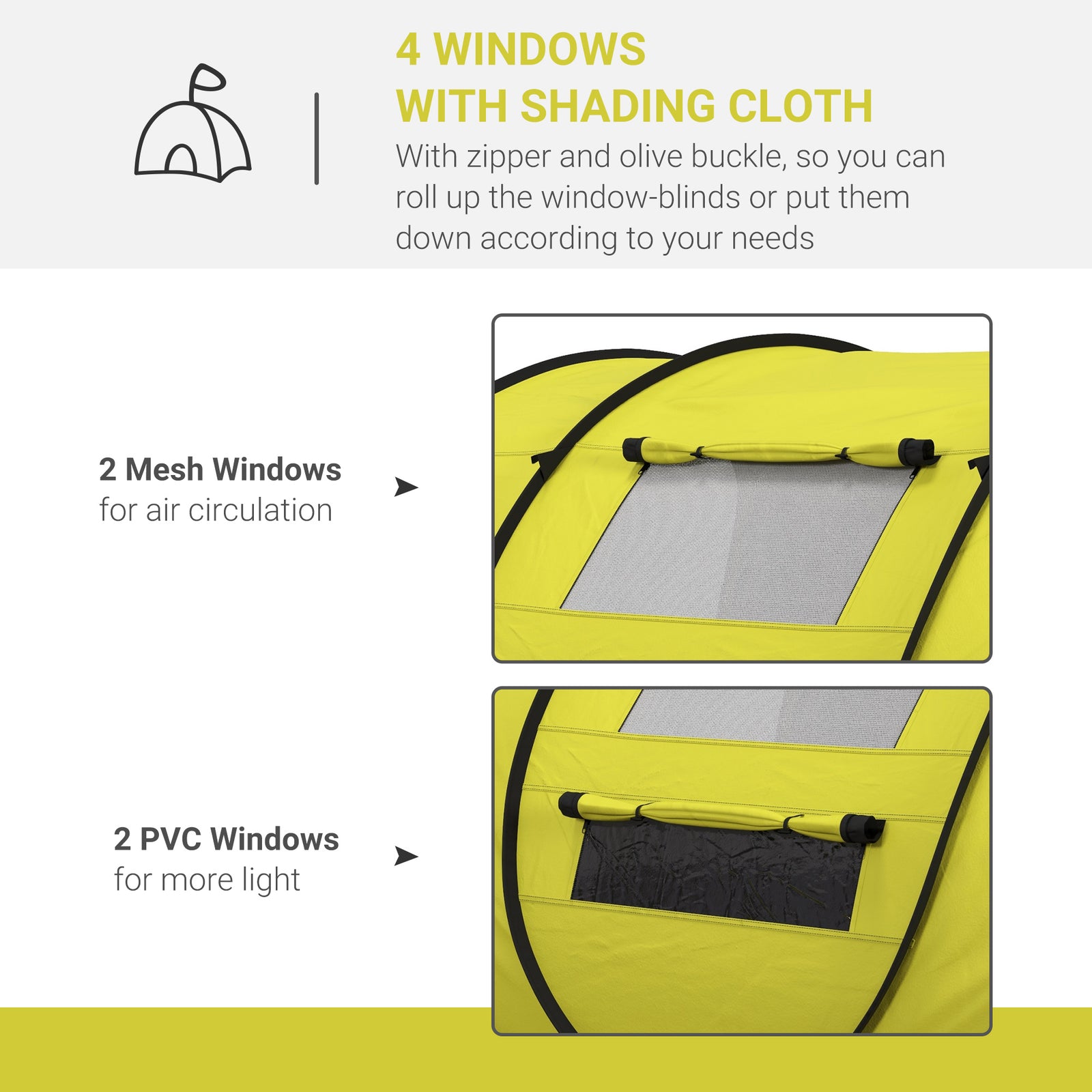 4-5 Person Camping Tent Dome Pop-up Tent  With Windows | Yellow