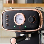 15-bar Retro Espresso Coffee Machine With Steam Wand | Black & Copper