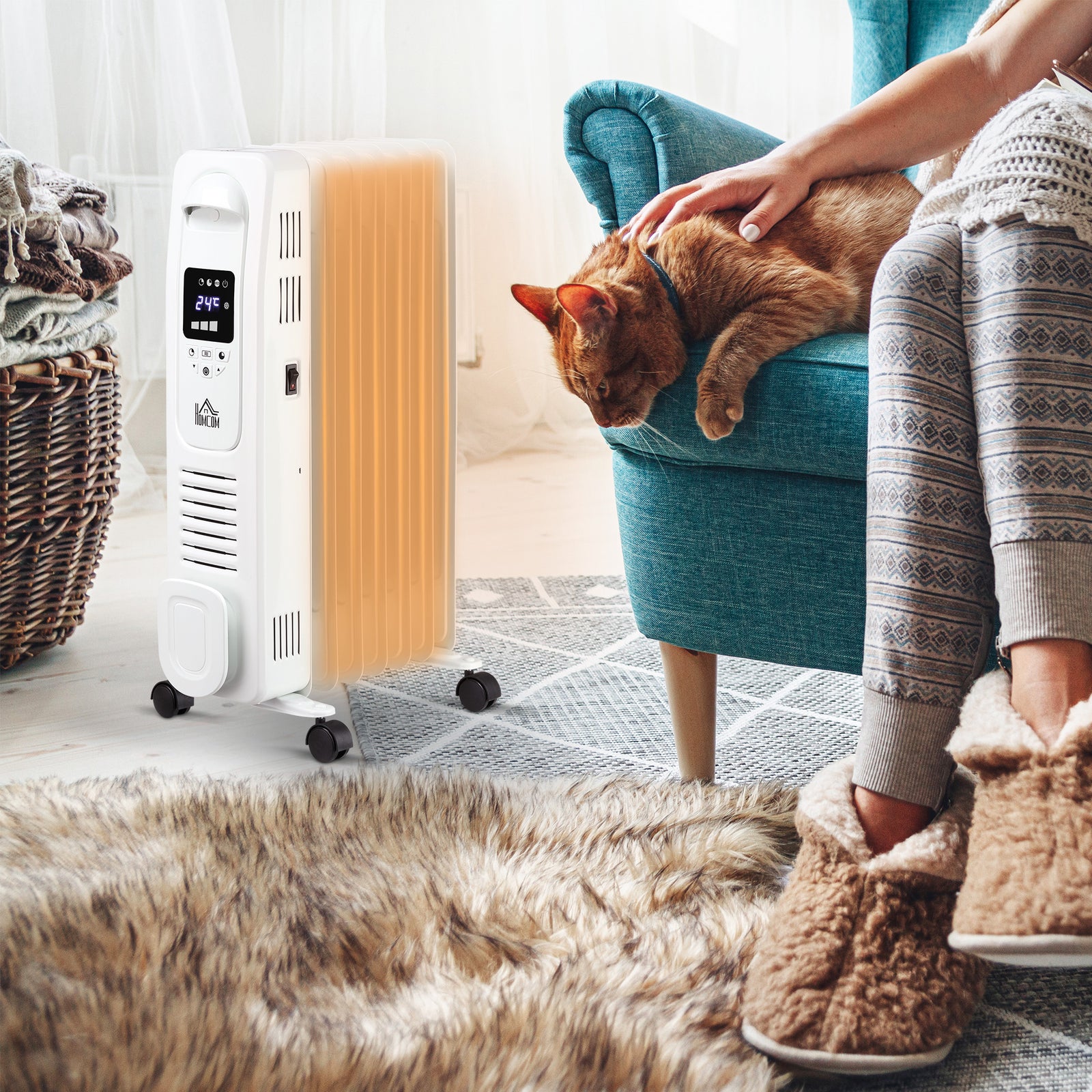 Oil Filled Radiator Space Heater With Heat Settings Remote | One Size | Black